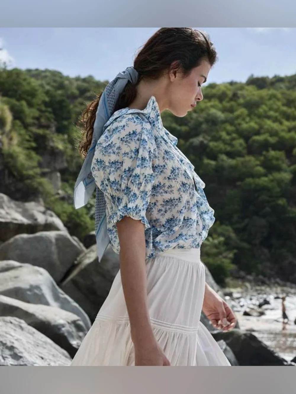 DÔEN Henri Top Bleu Rosier Floral Organic Cotton Medium NWOT